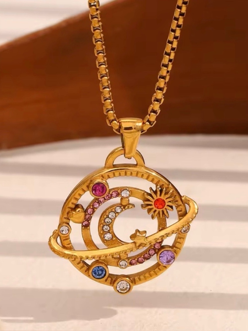 NEW 18K Gold Plated Moon
Star Planet Necklace Stainless Steel